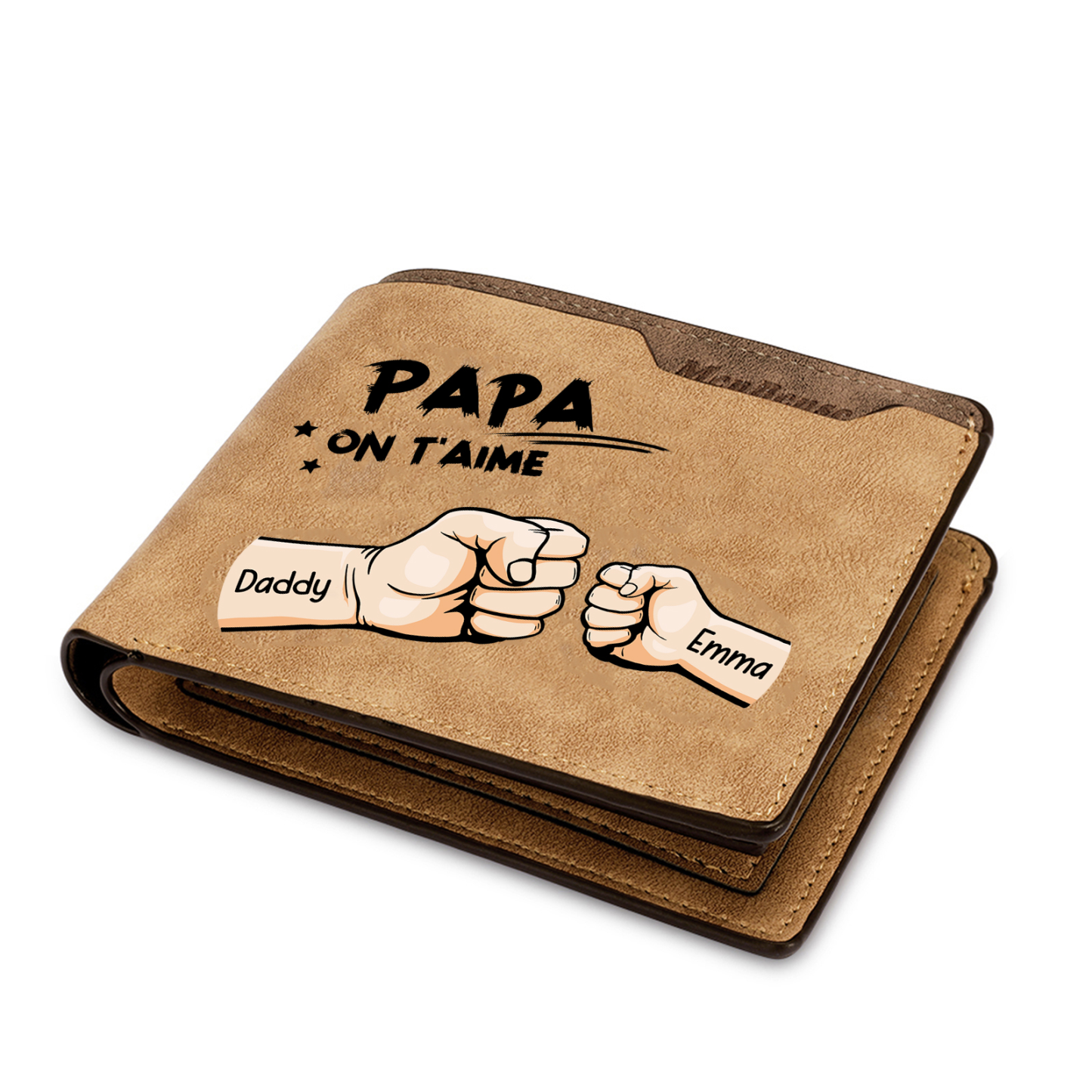À mon Papa-Portefeuille Poings 2 Prénoms Personnalisés Classique Homme