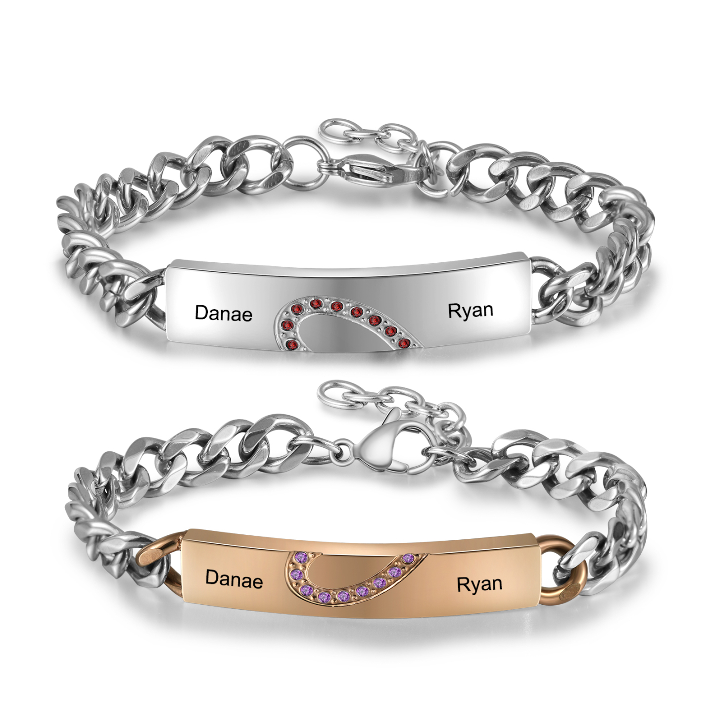 Jessemade FR Bracelet couple 2PCS avec 2 Prénoms Personnalisé Gourmette bracelet en commun