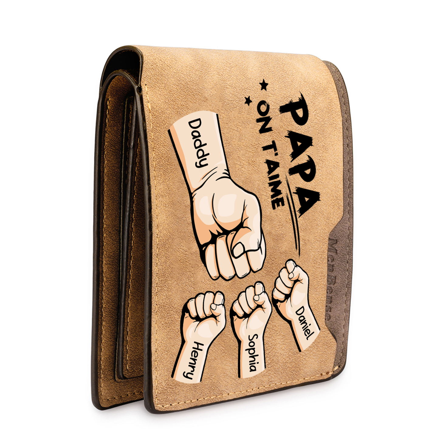 À mon Papa-Portefeuille Poings 4 Prénoms Personnalisés Classique Homme
