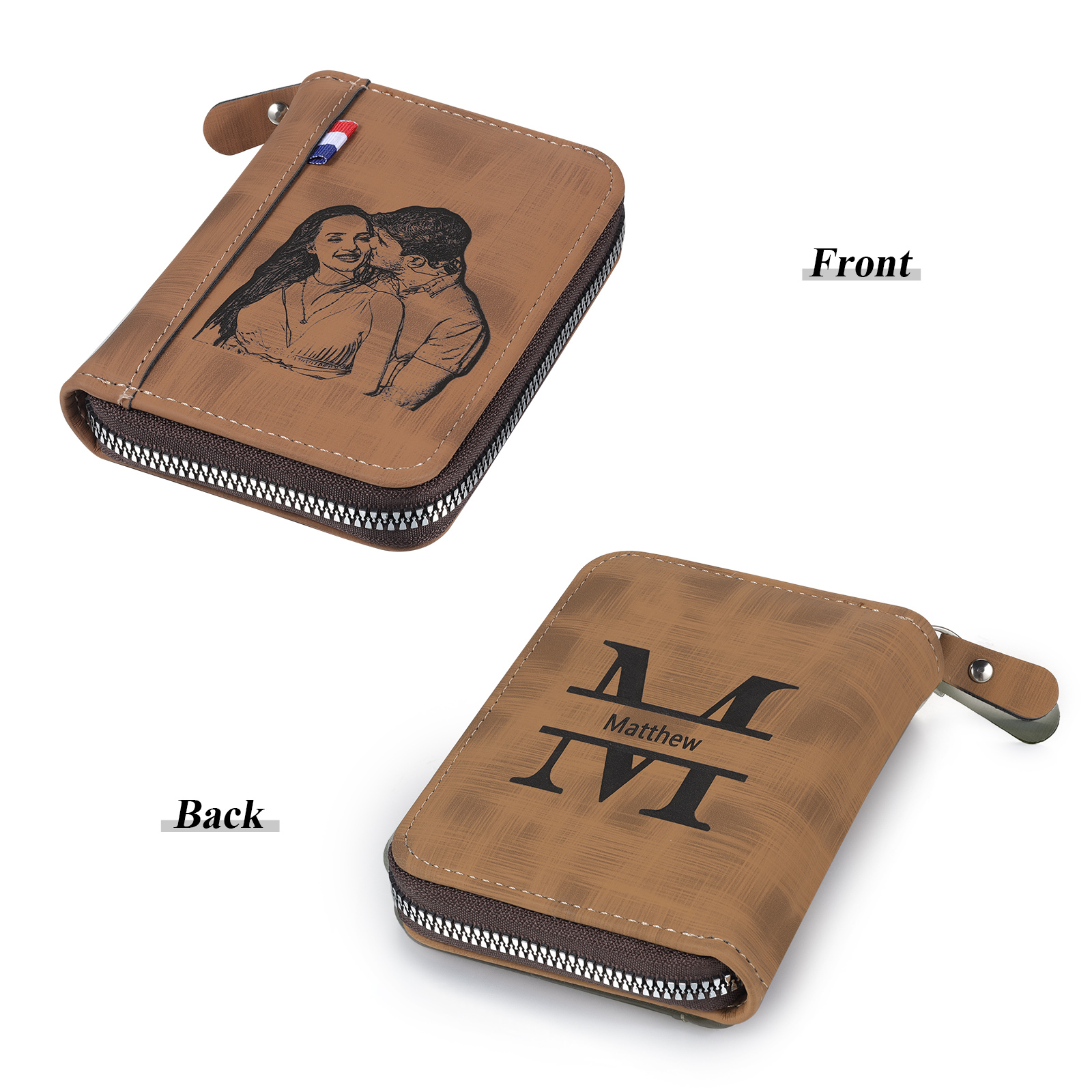 Portefeuille Classique 1 Prénom et Lettre Personnalisés avec Photo Porte-Monnaie Carte