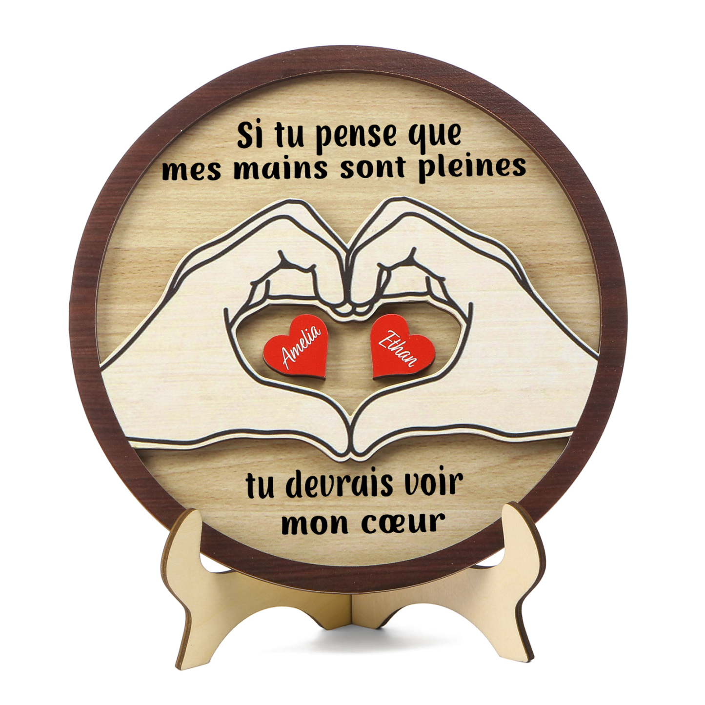 Décoration en bois 2 Prénoms personnalisés avec 2 textes Cadeau pour famille | Jessemade