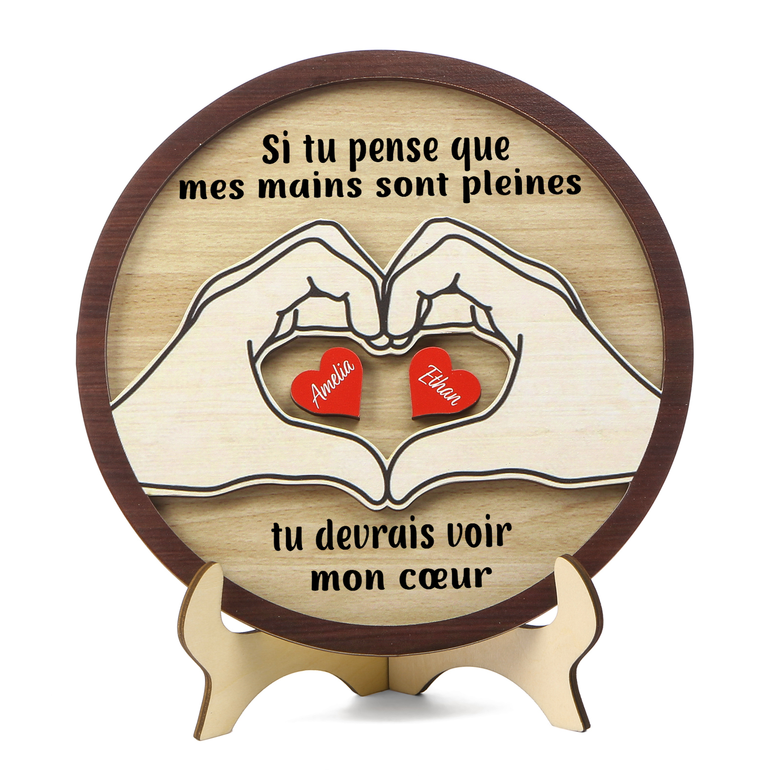 Décoration en bois 2 Prénoms personnalisés avec 2 textes Cadeau pour famille | Jessemade