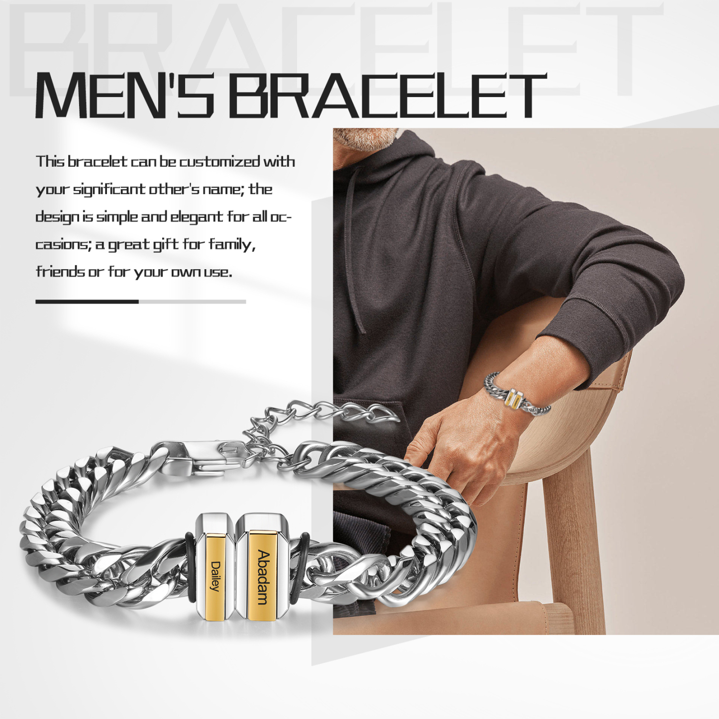 Bracelet Gourmette en Acier inoxydable 2 Prénoms Personnalisé