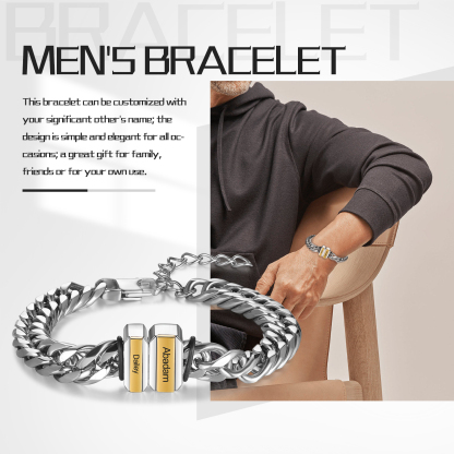 Bracelet Gourmette en Acier inoxydable 2 Prénoms Personnalisé