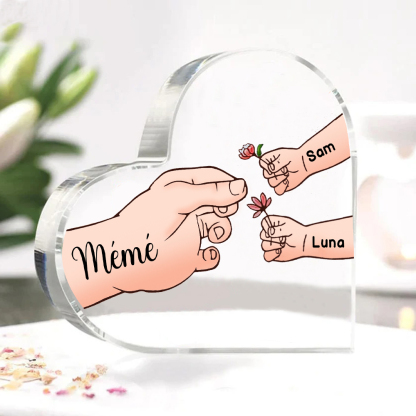 À ma Maman/Mamie - Plaque Acrylique Mains et Enfants en Forme de Cœur 3 Prénoms Personnalisés