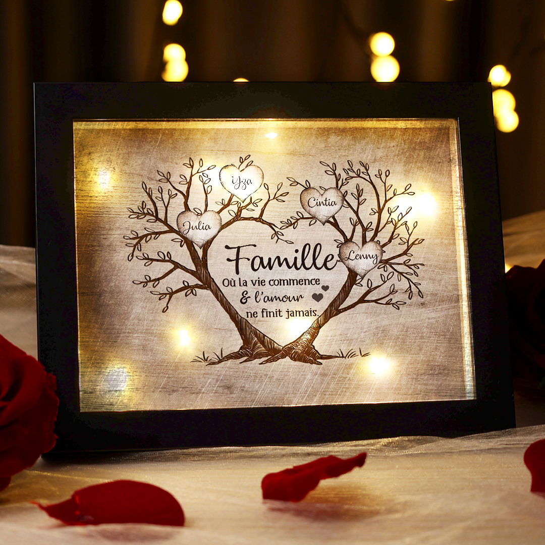 Cadre Photo LED Couple 3-6 Prénoms Personnalisés Arbre de vie