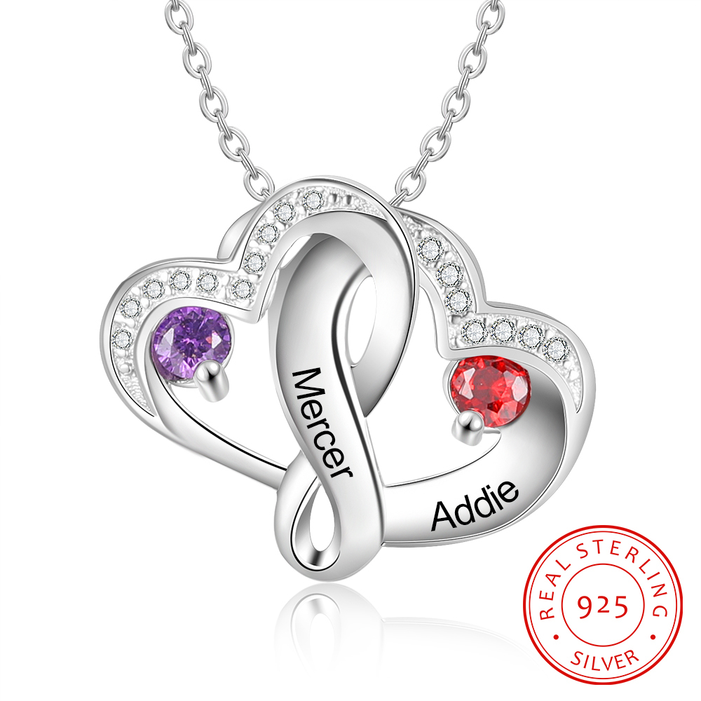 Collier 2 Prénom Personnalisé cœur argent 925