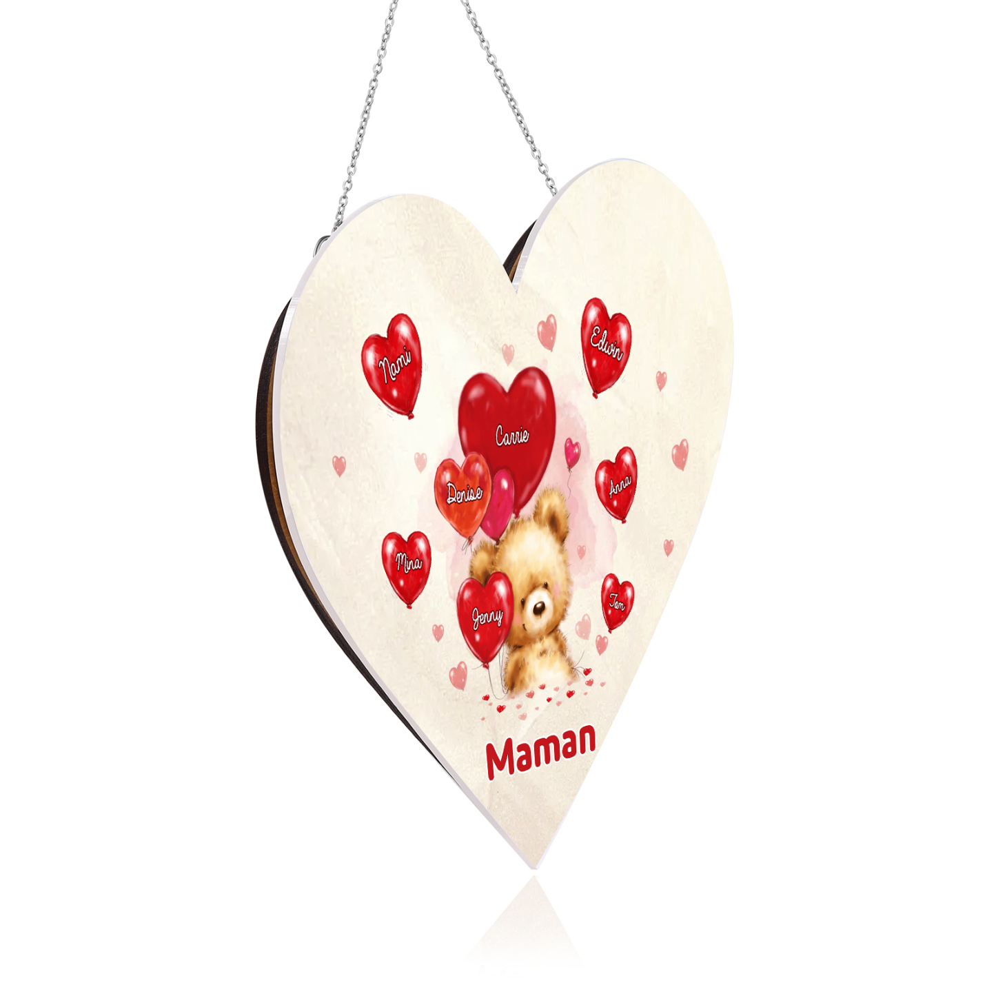 À Maman/Mamie - Veilleuse Cœur Décoration Ours 8 Prénoms Personnalisés avec 1 Texte