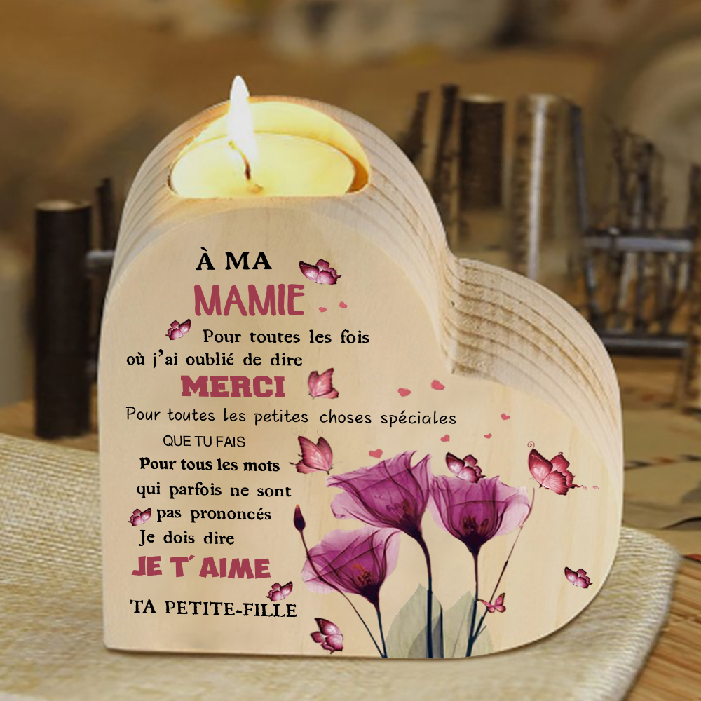 À Ma Mamie - Bougeoir en Bois sans bougie cadeau de Petite-Fille pour Mamie