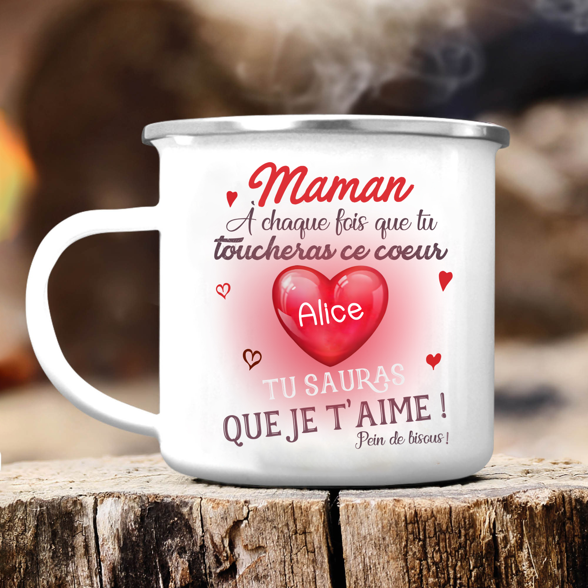 À ma Maman - Tasse émaillée Cœur 1 Prénom Personnalisé