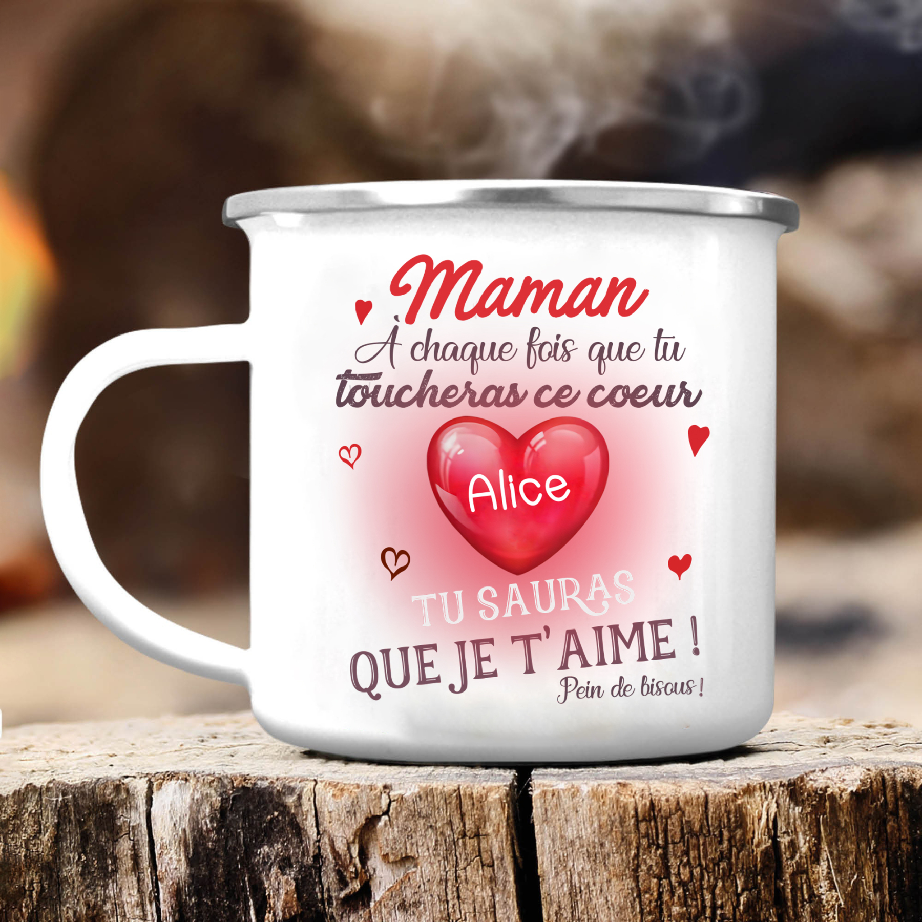 À ma Maman - Tasse émaillée Cœur 1 Prénom Personnalisé