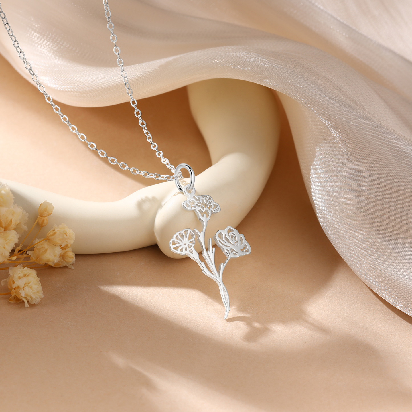 Collier Pendentif 1-4 Fleurs de Naissance Personnalisés Collier Femmes