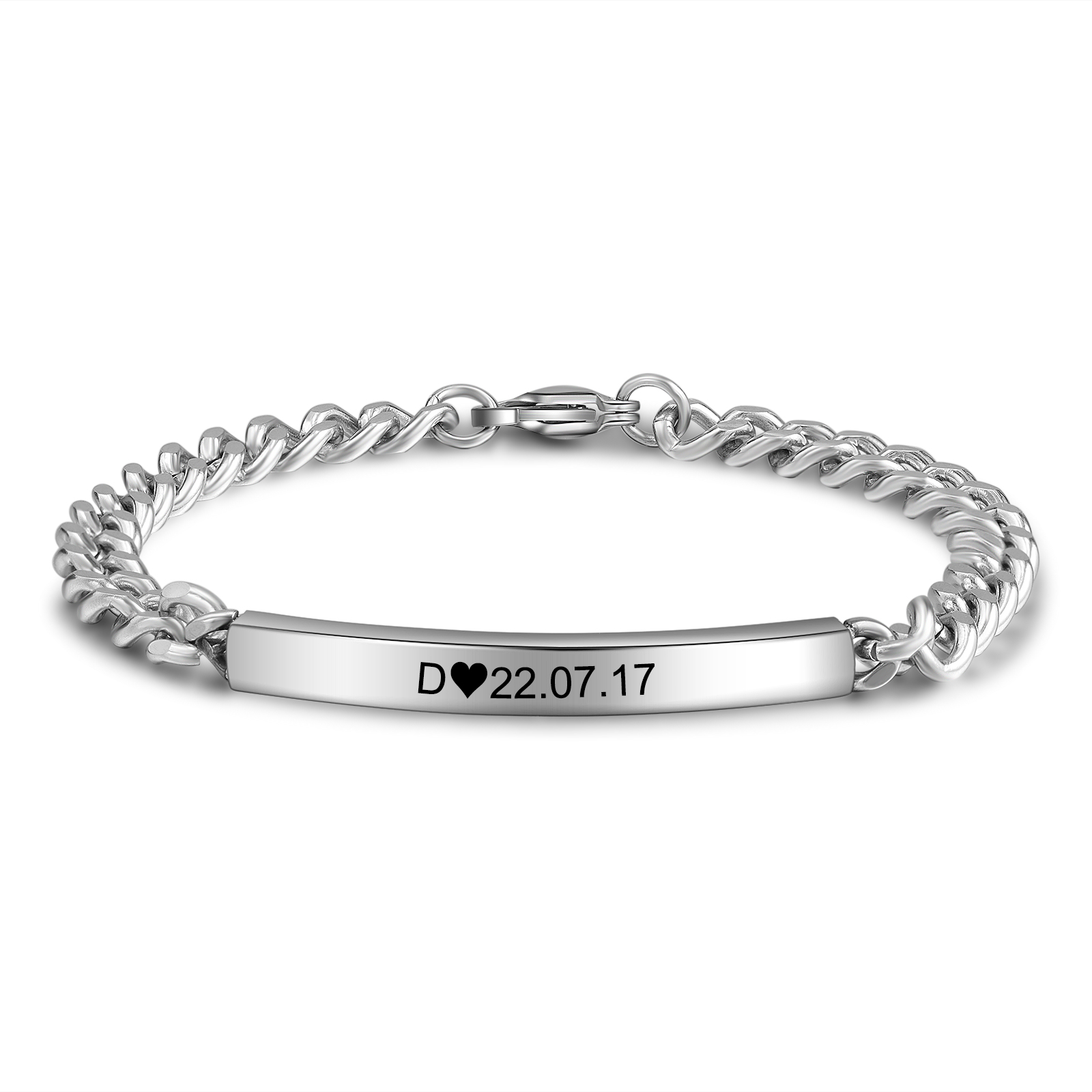 Bracelet Fantaisie Style Gourmette Avec Grosse Breloque Cœur Strass - Gris