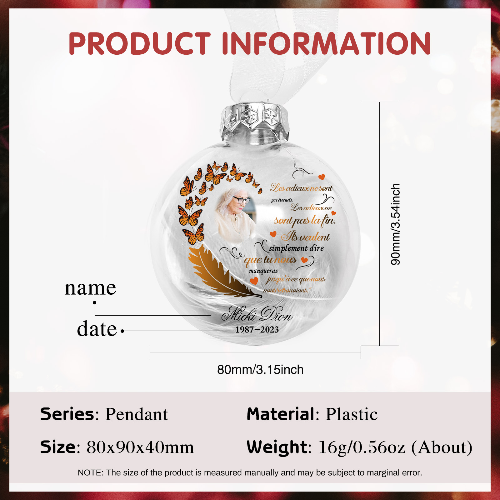 Boule transparente commémorative Ornements Prénom et Date Personnalisés avec Photo boule de noël | Jessemade