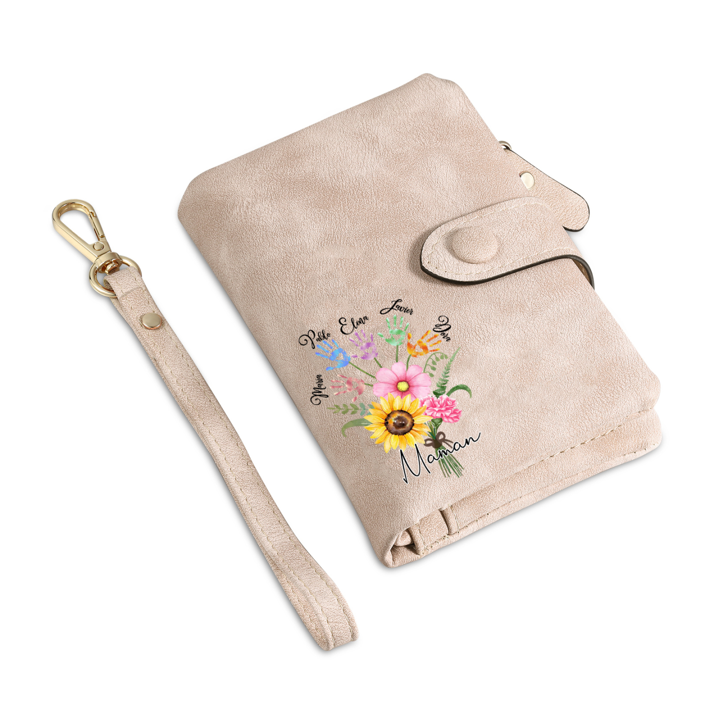 Portefeuille Fleurs 5 Prénoms et 1 Texte Personnalisés Porte-Monnaie Carte pour Femmes