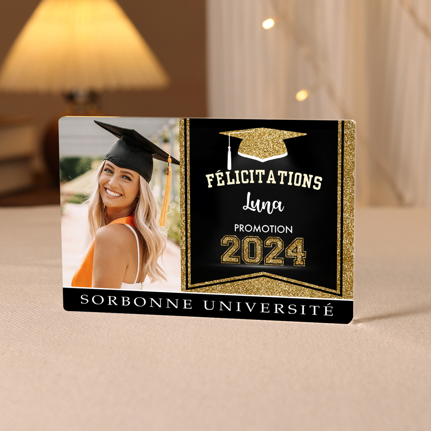 Plaque Acrylique Rectangle Diplômés Prénom et Photo Personnalisés avec Années et Texte Cadeau de Graduation