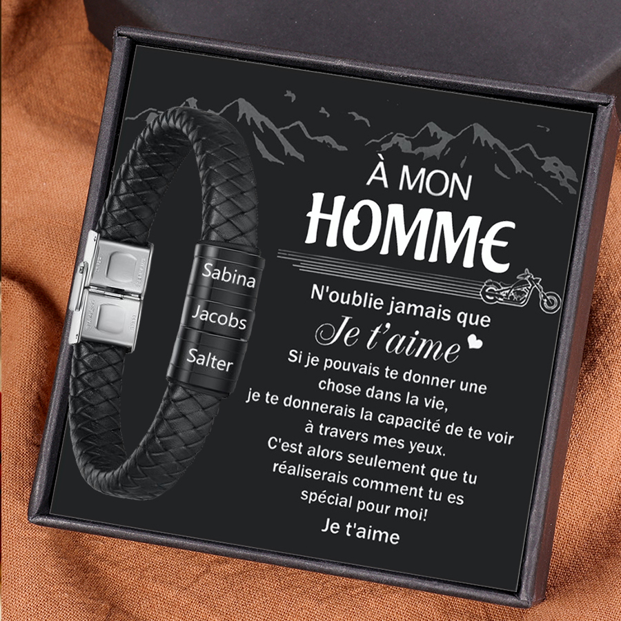 À mon Homme - Bracelet Cuir tressé 3 Prénoms Personnalisés Bracelet Homme