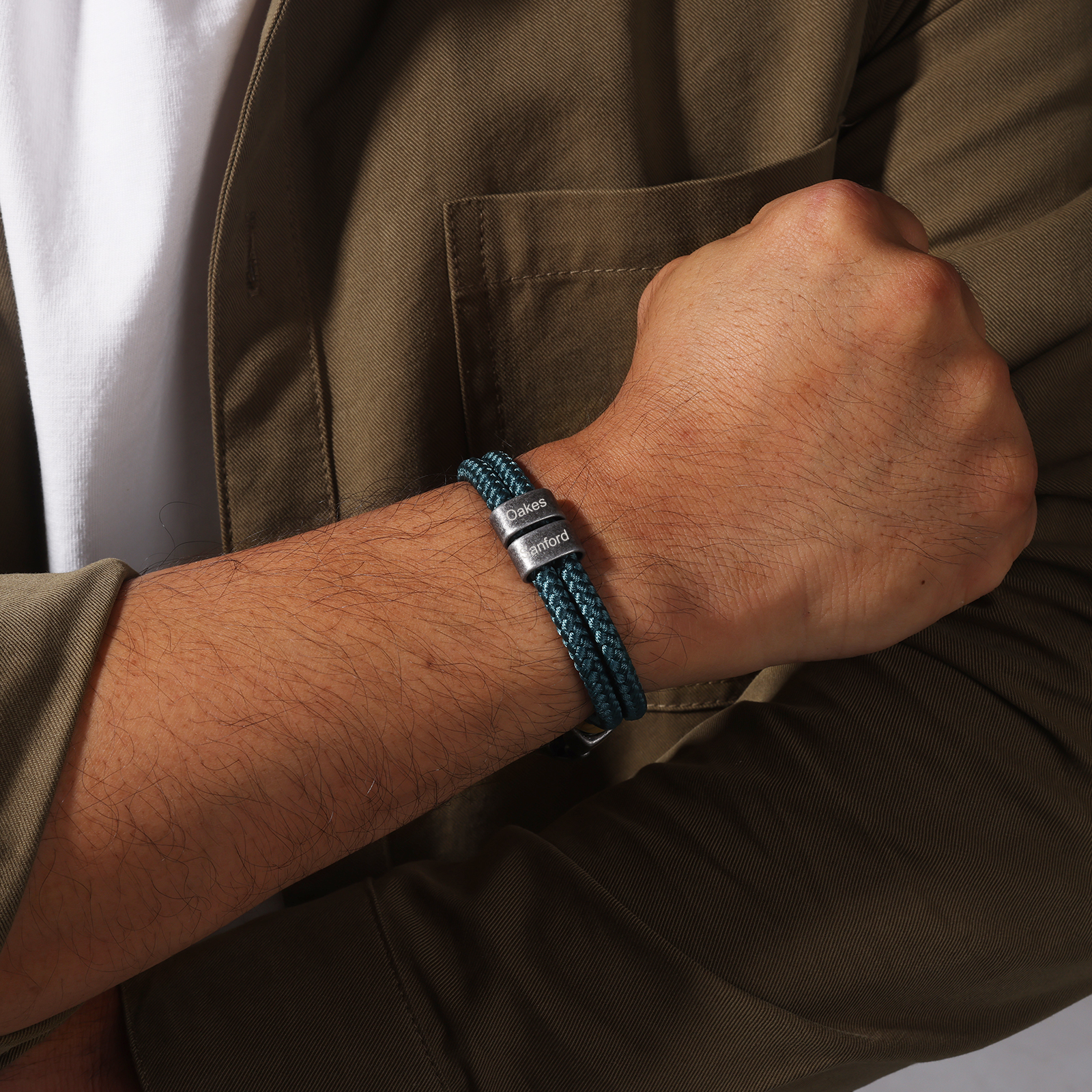 Bracelet Vintage Personnalisés avec 2-4 Noms Bracelet Homme en Vert | Jessemde