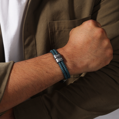 Bracelet Vintage Personnalisés avec 2-4 Noms Bracelet Homme en Vert | Jessemde