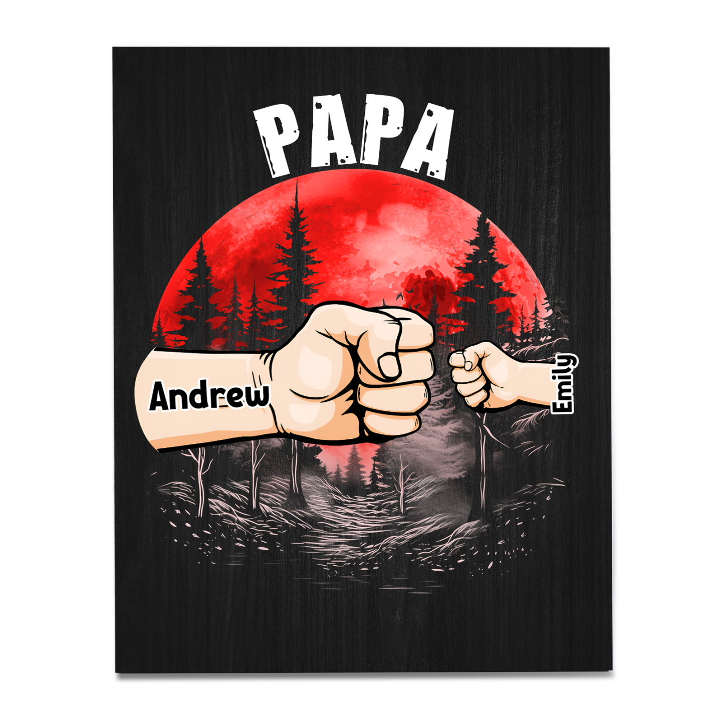 À Mon Papa/Papi-Cadre en Bois Poings 2 Prénoms Personnalisés avec Texte