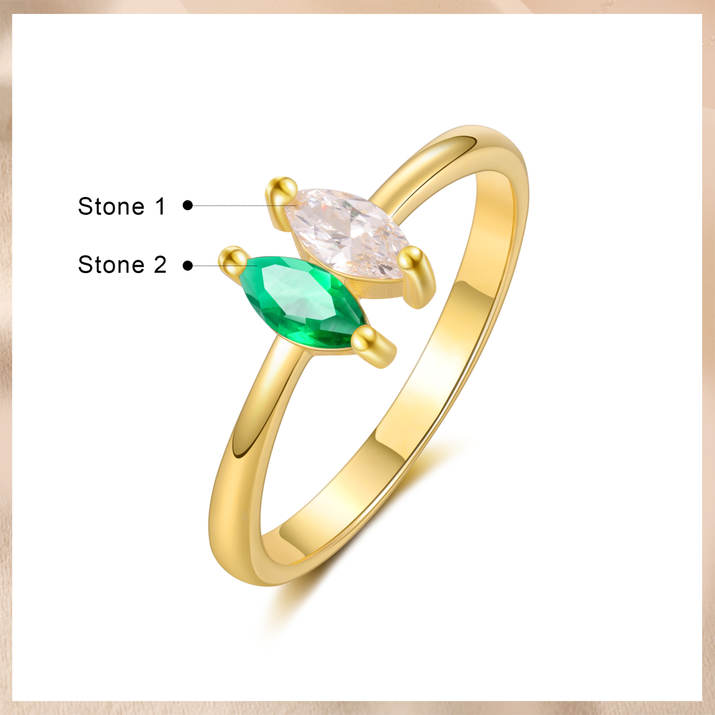 Bague Femmes 2 Pierres de Naissance Personnalisés