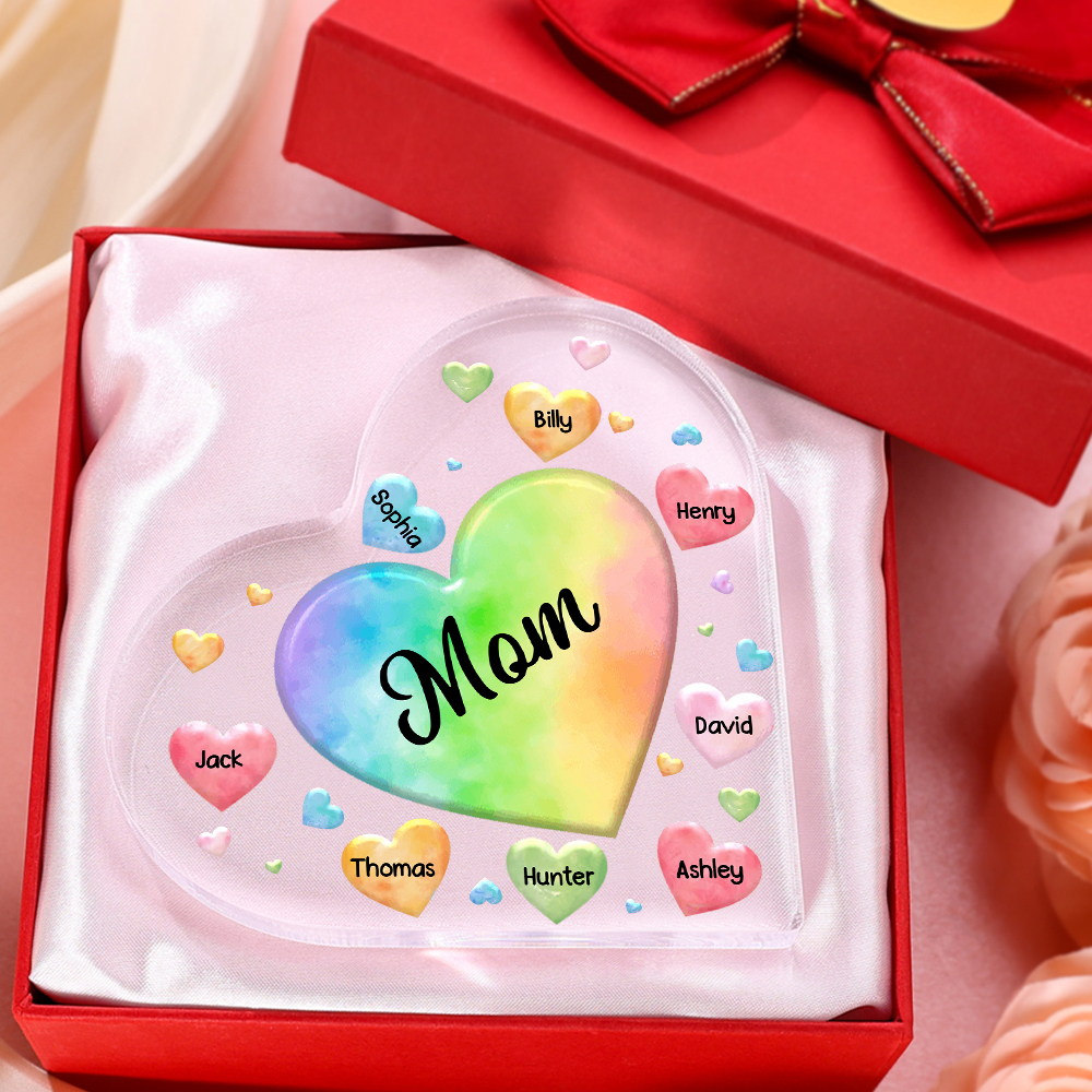À ma Maman/Mamie - Plaque Acrylique en Forme de Cœur 8 Prénoms Personnalisés avec 1 Texte