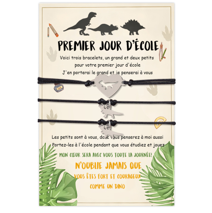 Jessemade FR 3PCS Ensemble de Bracelets Dinosaure et Cœur- Cadeau Rentrée Scolaire