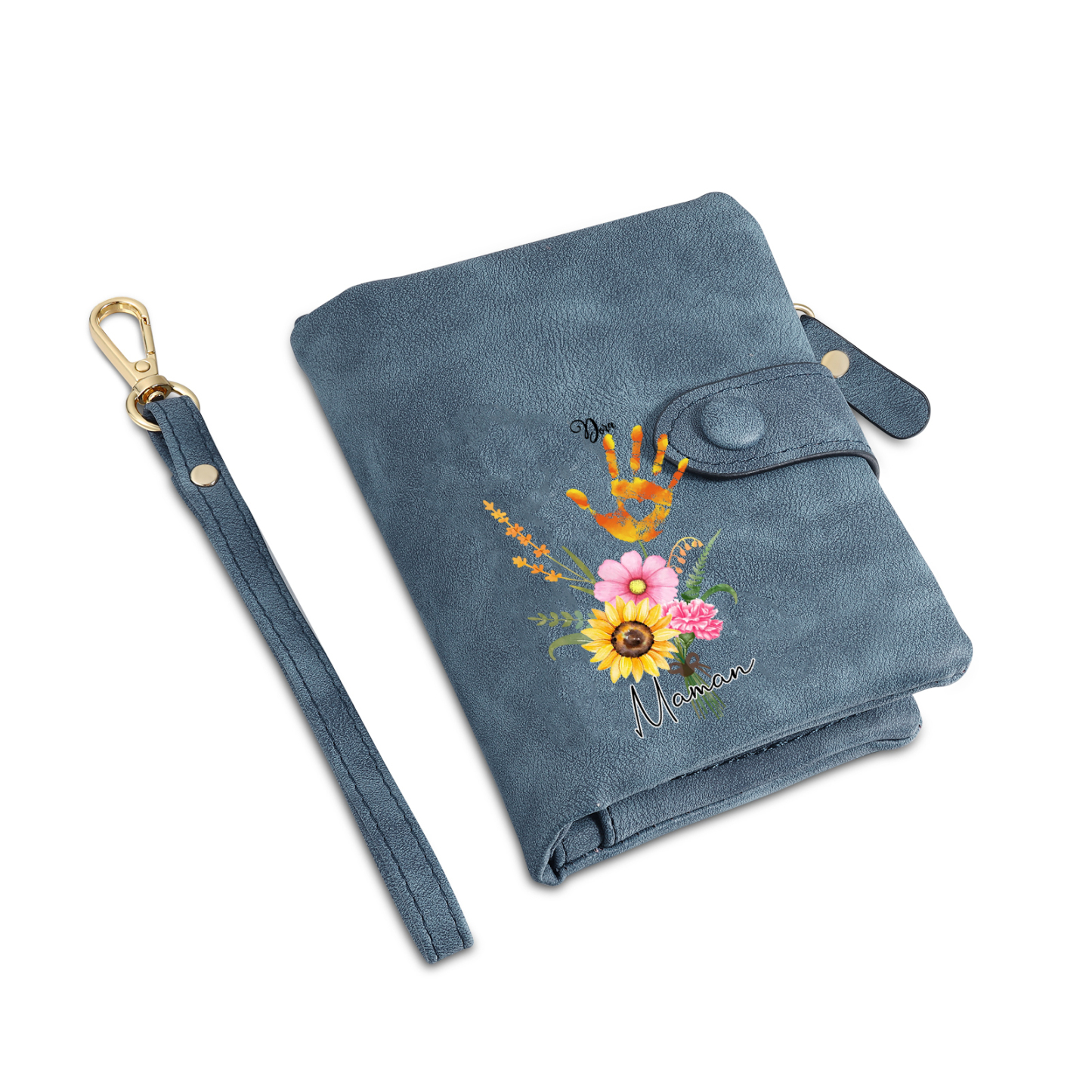 Portefeuille Fleurs 1 Prénom et 1 Texte Personnalisés Porte-Monnaie Carte pour Femmes