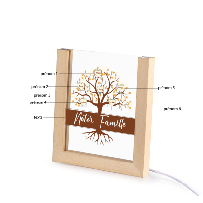À Maman/Mamie - Lampe de chevet LED Arbre 6 Prénoms Personnalisés avec 1 Texte