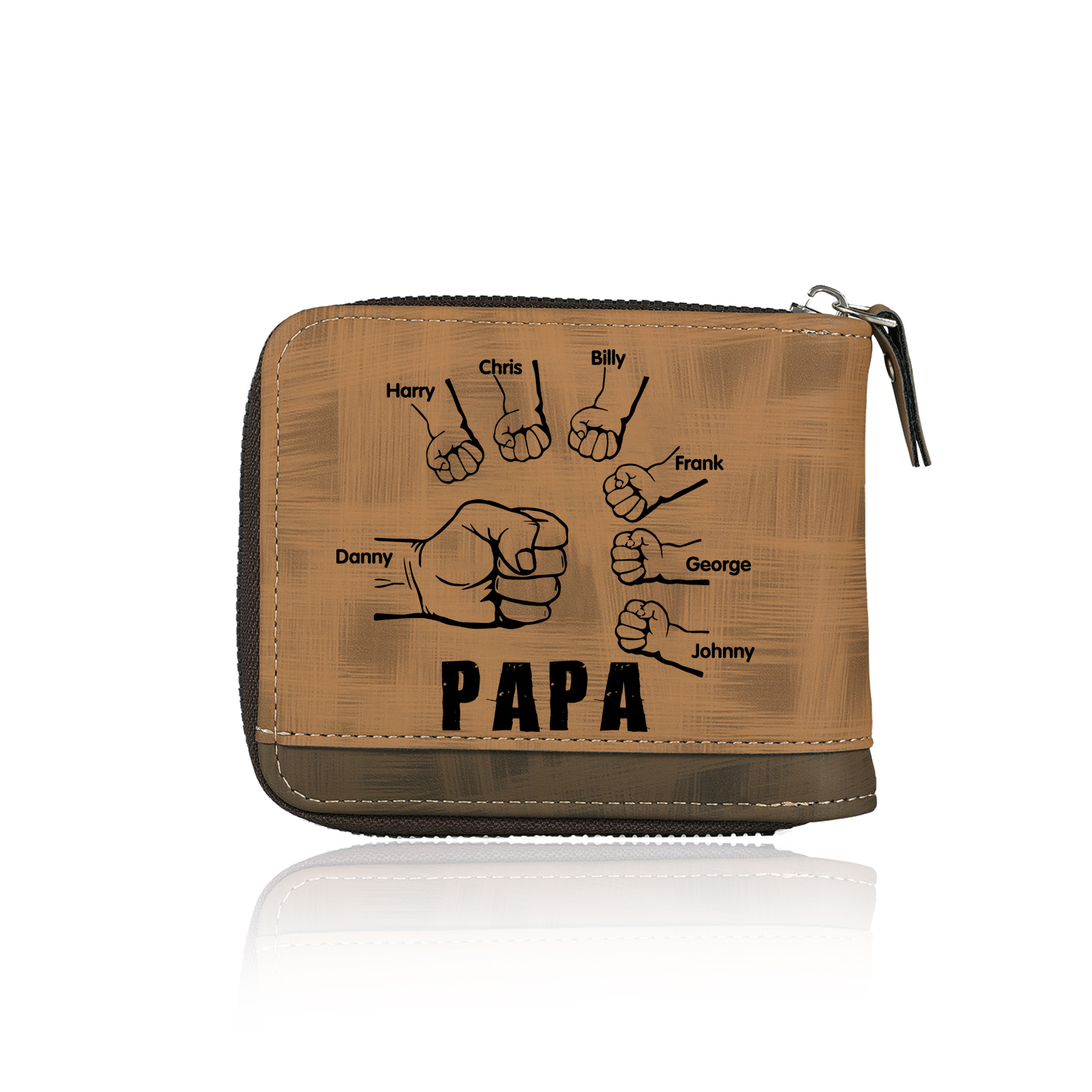 À mon Papa - Portefeuille Poings 7 Prénoms Personnalisés avec Photo Classique Homme Porte-Monnaie Carte