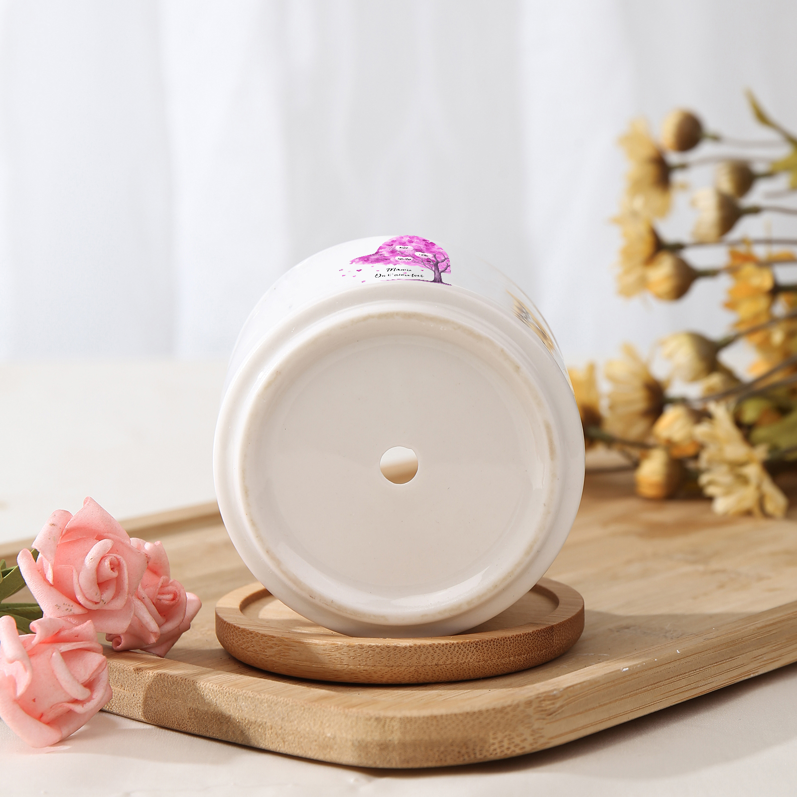 Vase/Pot de Fleurs Arbre 3 Prénoms et 1 Texte Personnalisés Décoration de la Maison (sans plantes)