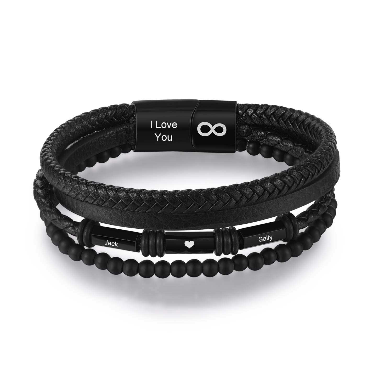 Bracelet Cuir tressé infini 2 Prénoms Personnalisé avec texte Bracelet
