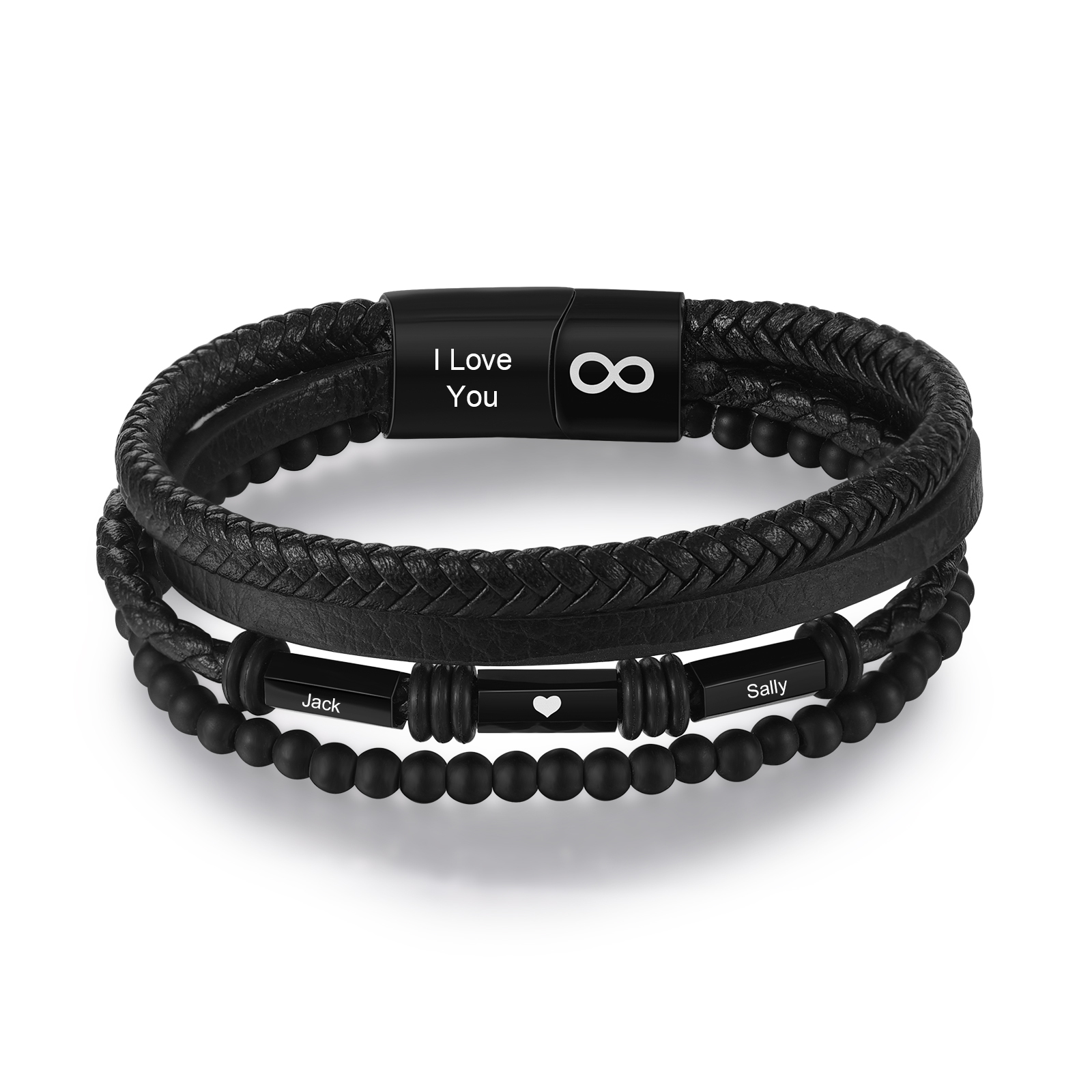 Bracelet Cuir tressé infini 2 Prénoms Personnalisé avec texte Bracelet