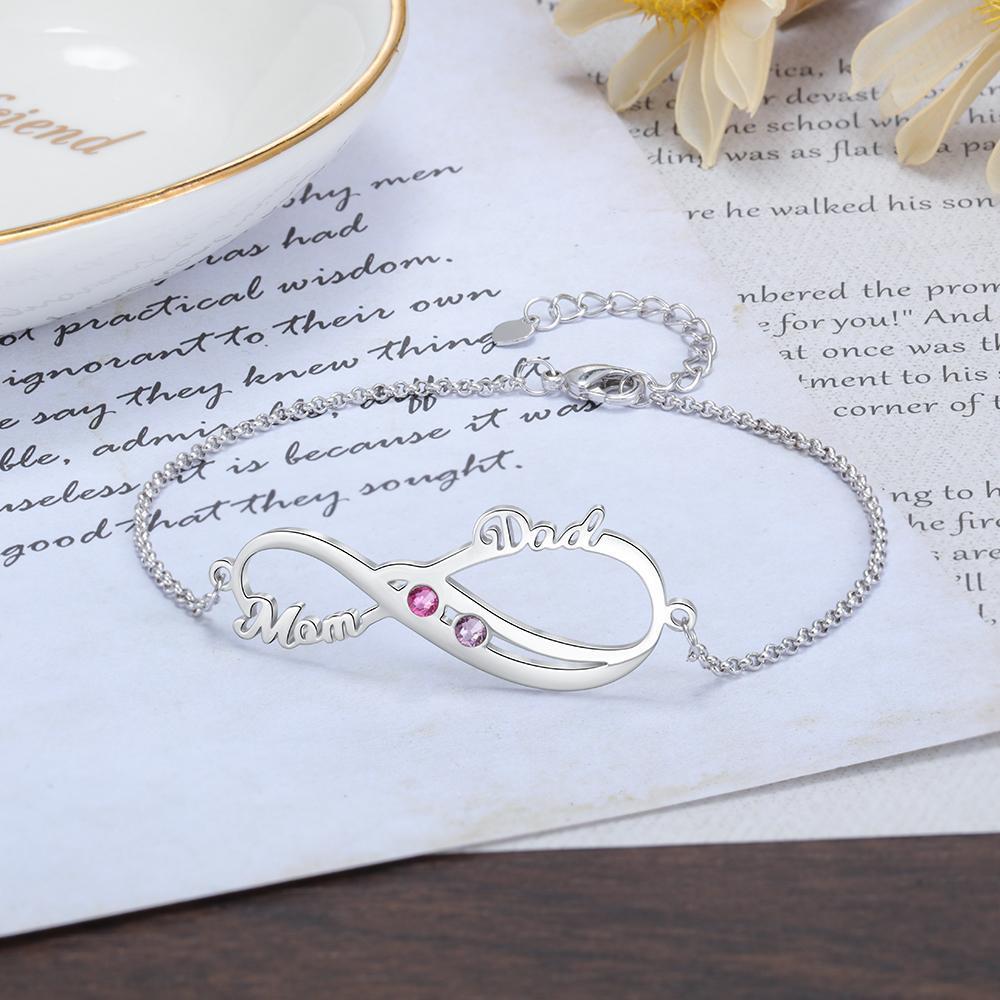 Bracelet 2 Prénom en Argent Massif avec pierre de naissance