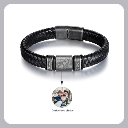 Bracelet Photo Personnalisé avec 2 Prénoms gravés pour Homme｜Jessemade