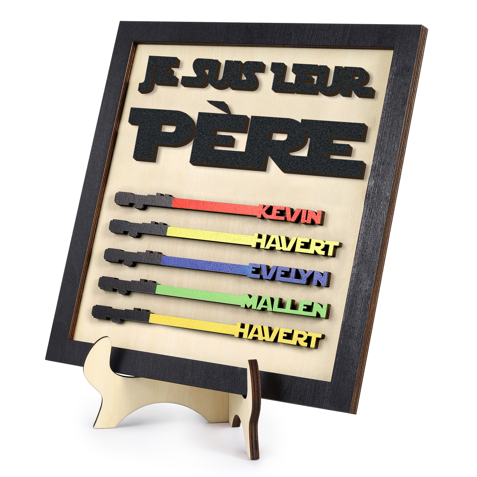À mon Papa - Décoration en bois 5 Prénoms Personnalisés Ornement pour Père