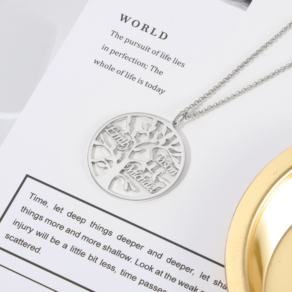 Collier Argent Arbre de vie Arbre généalogique 3 prenoms