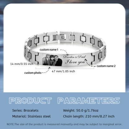 Bracelet Photo Personnalisé avec 2 Prénoms pour Homme｜Jessemade