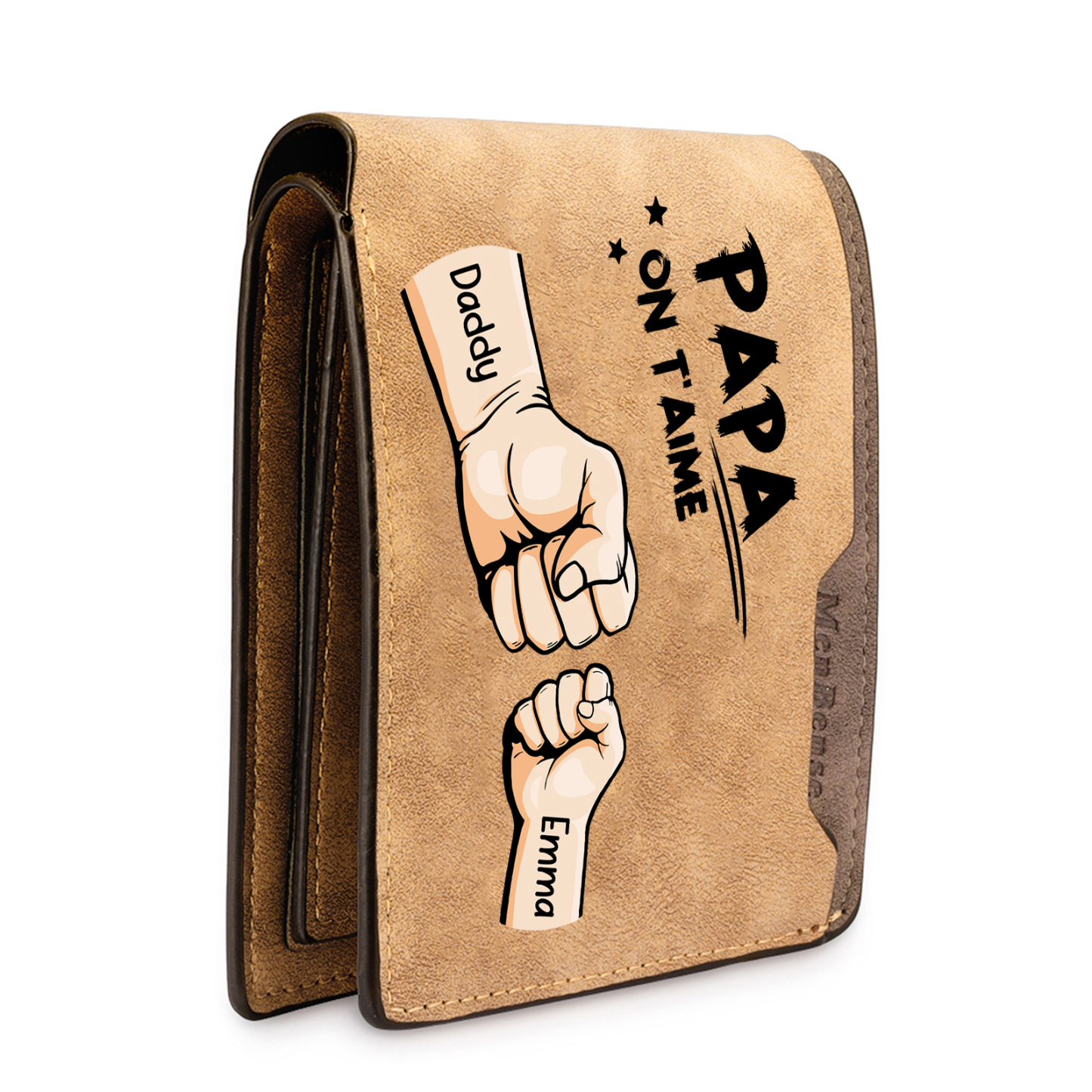 À mon Papa-Portefeuille Poings 2 Prénoms Personnalisés Classique Homme