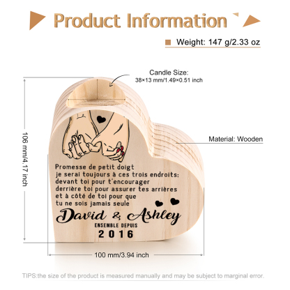 Bougeoir en Bois Pour Couple 2 Prénoms Personnalisés avec Texte sans bougie | Jessemade