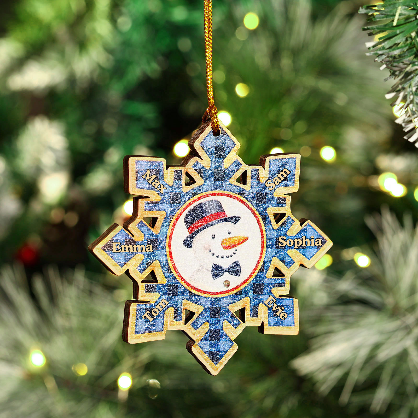 2-6 Noms Décoration Sapin Noël Personnalisés Décoration Flocon Bleu en Bois | Jessemade