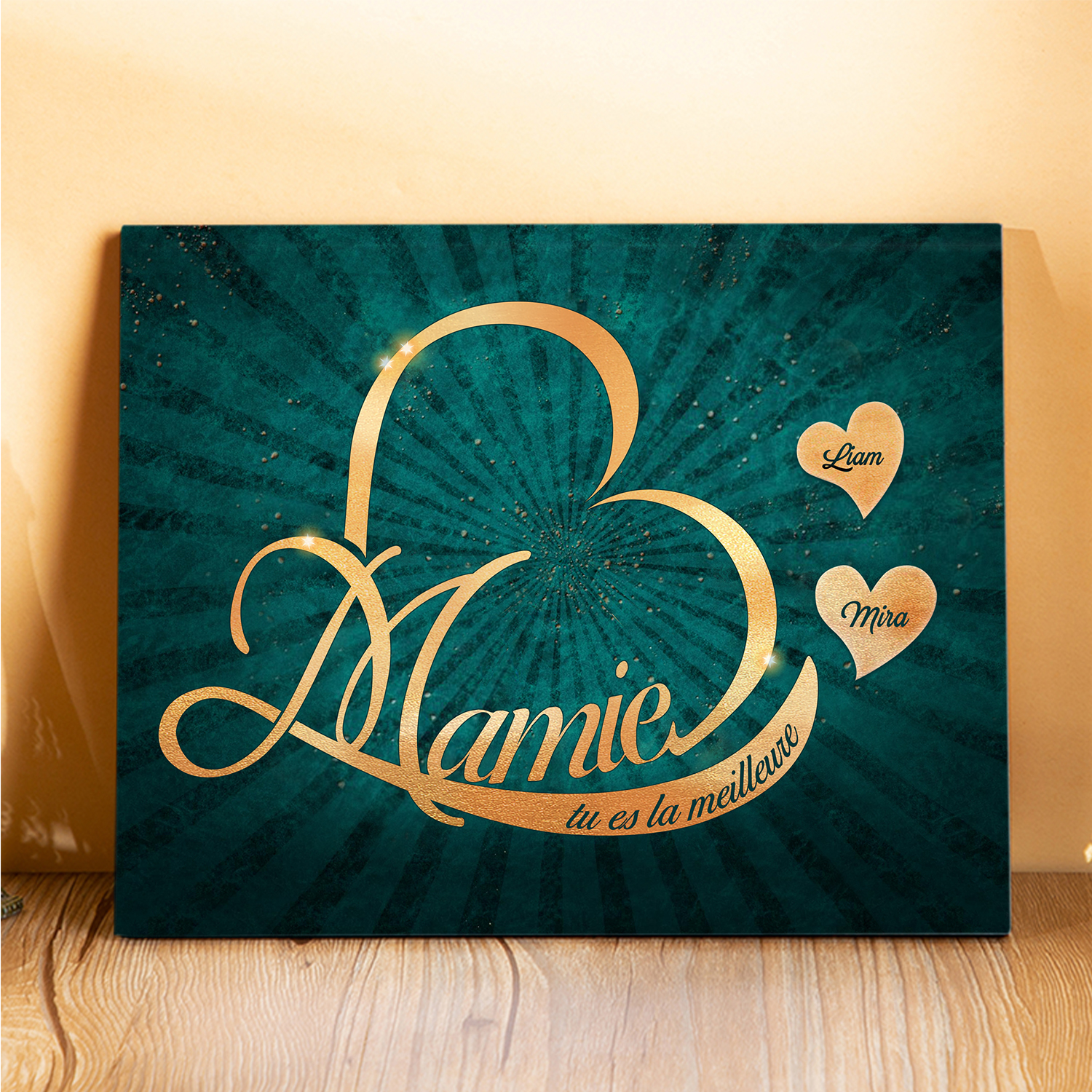 À ma Mamie - Cadre en Bois Cœur 1-6 Prénoms Personnalisés