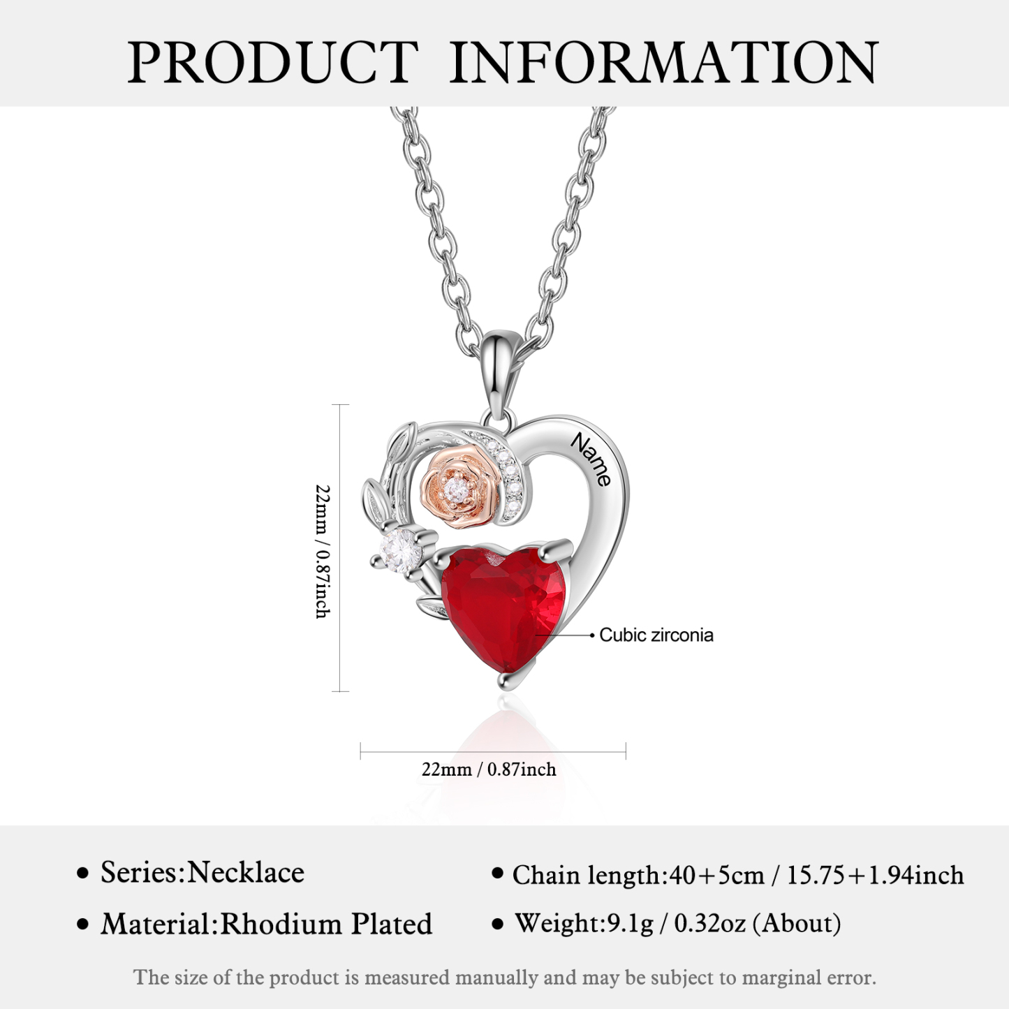 Collier Cœur 1 Prénom Personnalisé avec 1 Pierre de Naissance