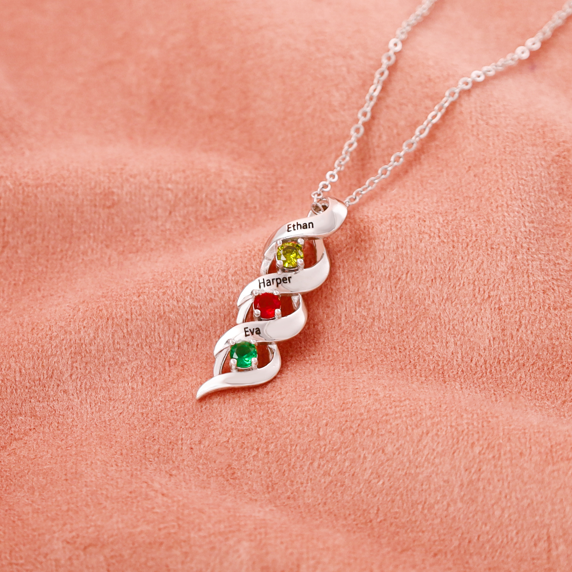 Collier Femme 3 Prénoms Personnalisés avec 3 Pierres de naissance | Jessemade