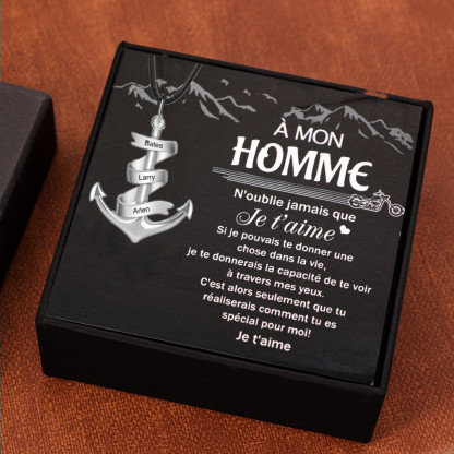 Collier d'ancre marine nautique Pirate ancre pendentif 3 Prénoms Personnalisés Collier Homme