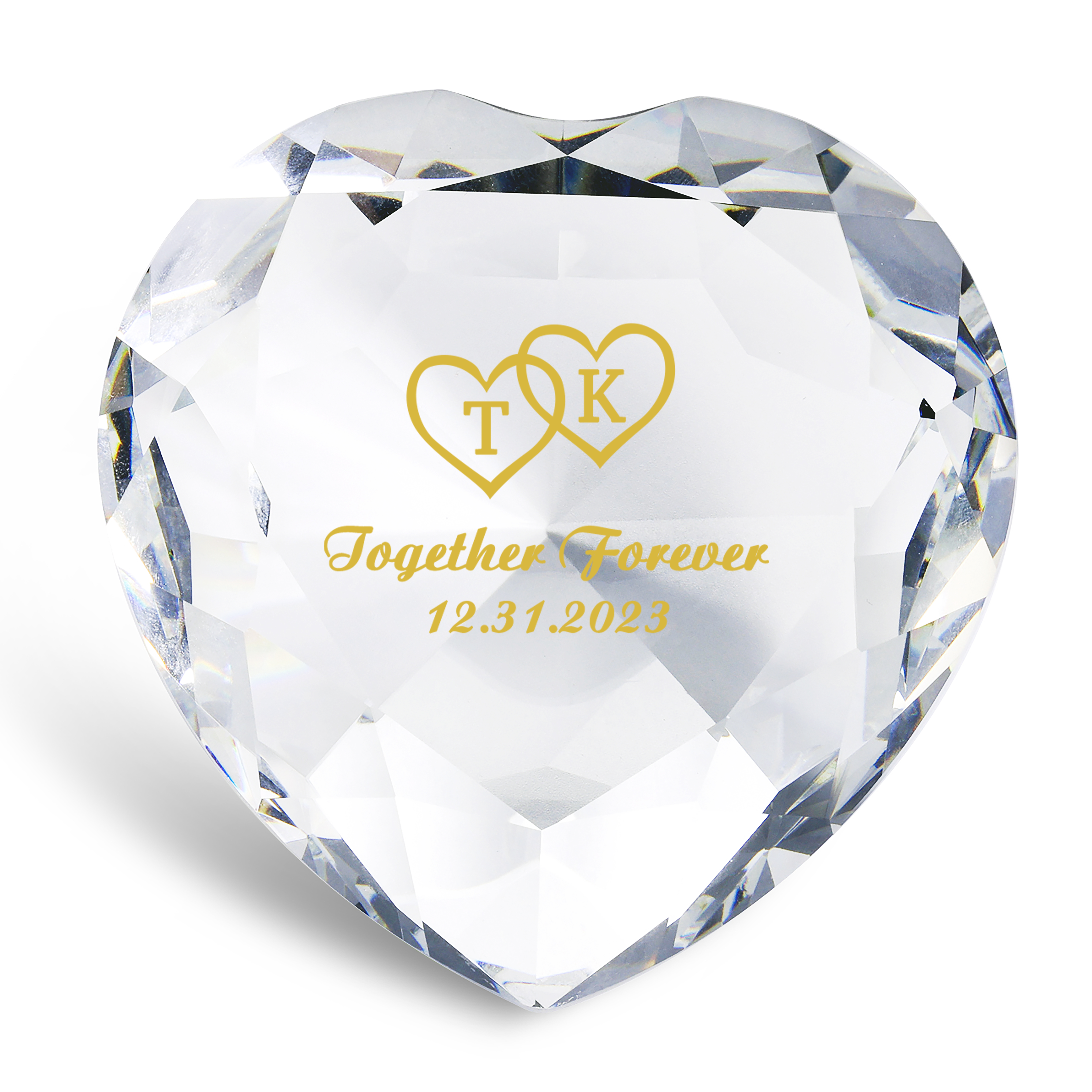 Décoration Cristal Cœur 2 Lettres Personnalisées avec Texte et Date pour Couple