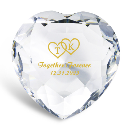 Décoration Cristal Cœur 2 Lettres Personnalisées avec Texte et Date pour Couple