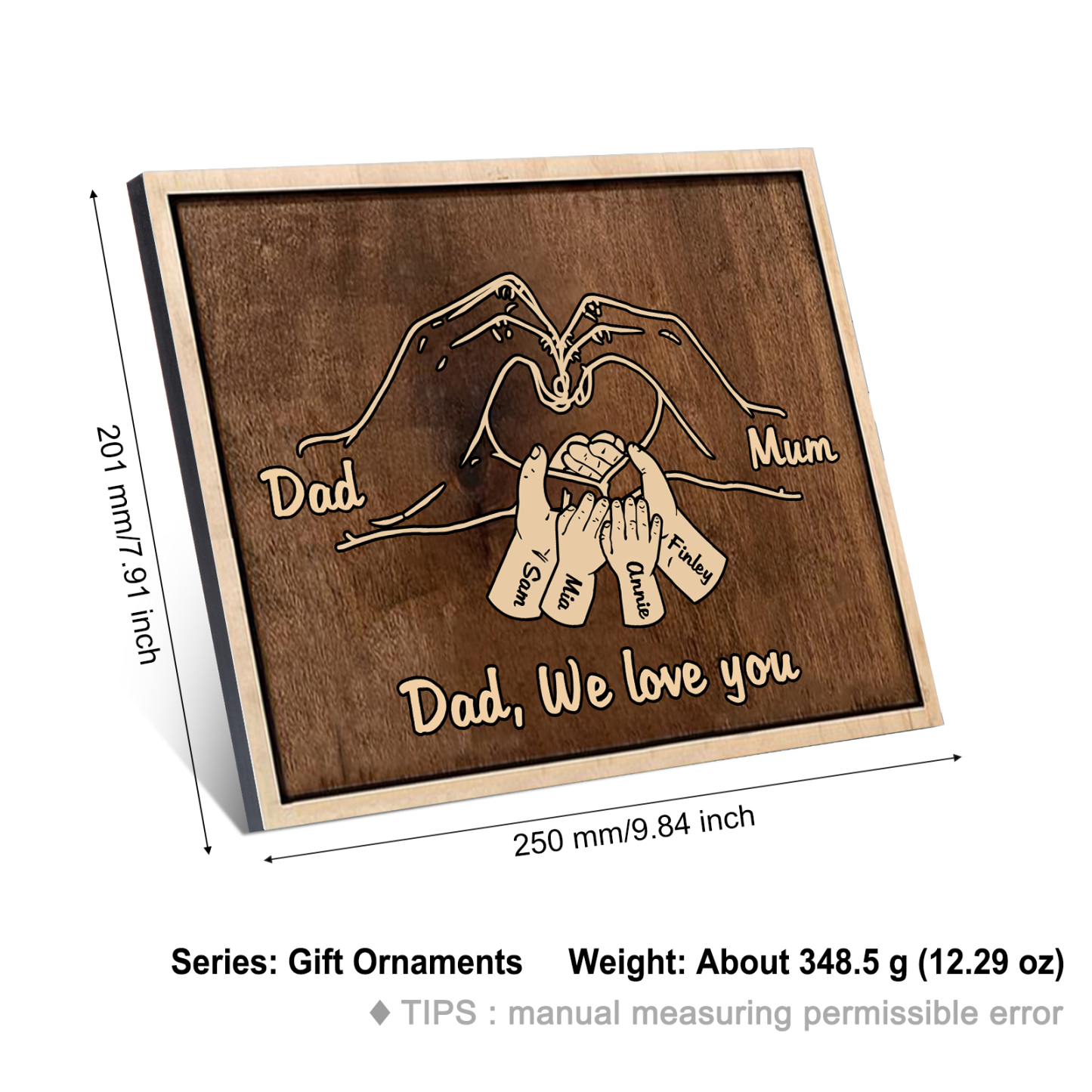 À Papi/Mamie - Cadre en Bois la Main dans la Main 6 Prénoms Personnalisés avec Texte Cadeau pour Famille