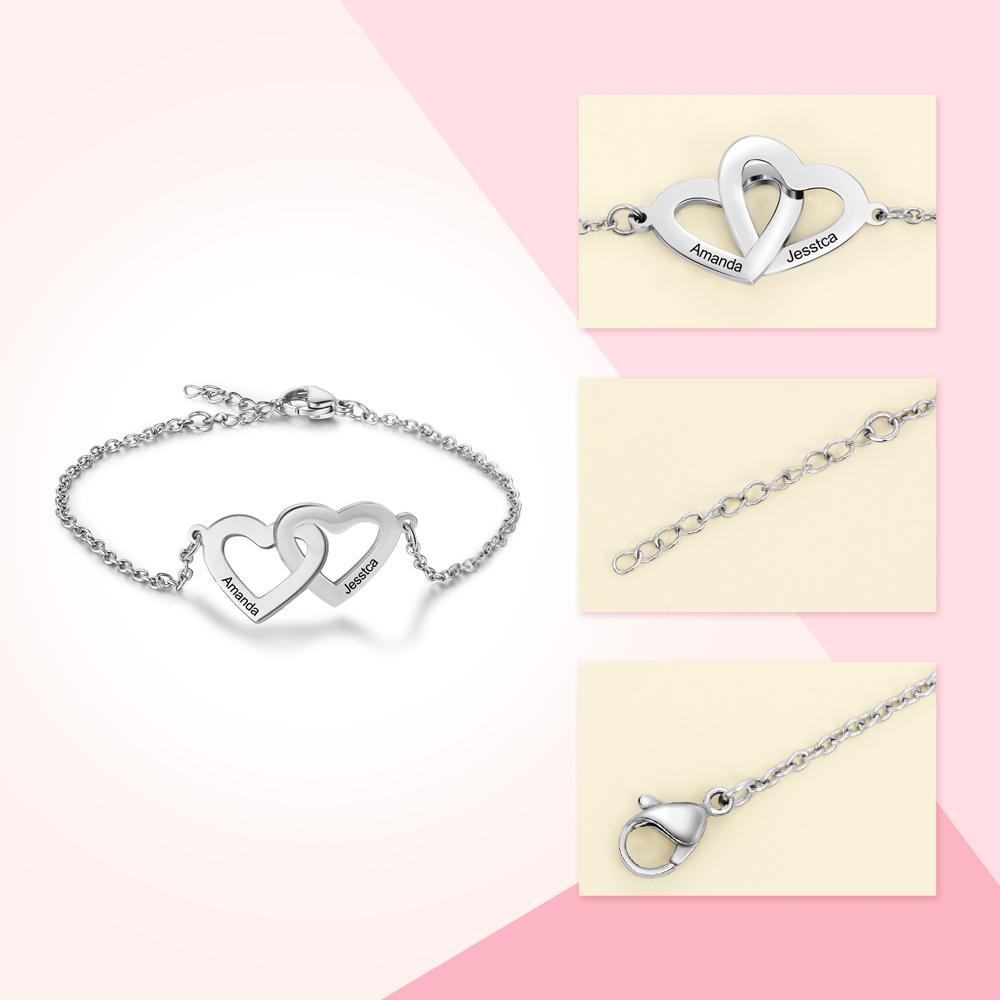 Bracelet Gourmette Coeur Personnalisé Avec 2 Prénoms Bracelet pour Femme Cadeau Maman Fille Anniversaire