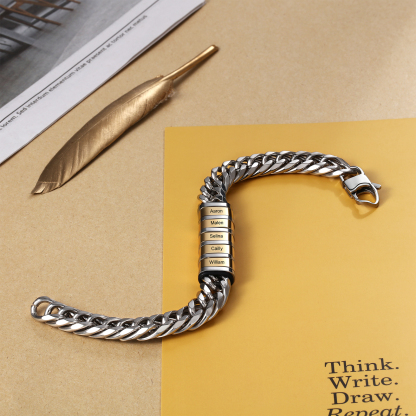 À mon Papa - Bracelet personnalisé en Acier inoxydable avec 5 Prénoms gravés | Jessemade